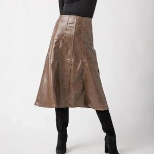 En Saison Maddelena Faux Leather Midei Skirt NWT Size XS